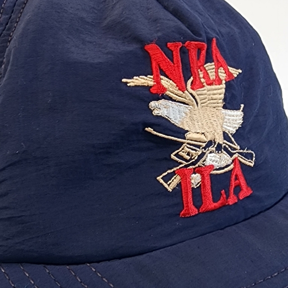 VINTAGE NRA Navy Blue Nylon & Leather Strap Hat - Picture 2 of 6